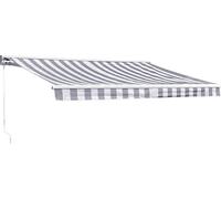 Store banne SAULE 3,5 × 3m avec semi-coffre - Toile rayée blanche/grise et structure blanche