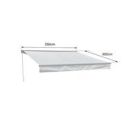 Store banne SAULE 3,5 × 3m avec semi-coffre - Toile rayée blanche/grise et structure blanche