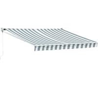 Store banne SAULE 3,5 × 3m - Toile rayée blanche/grise et structure blanche