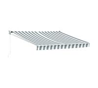 Store banne SAULE 3,5 × 3m - Toile rayée blanche/grise et structure blanche