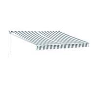 Store banne SAULE 3,5 × 3m - Toile rayée blanche/grise et structure blanche