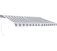 Store banne SAULE 3,95 × 3m avec semi-coffre - Toile rayée blanche/grise et structure blanche