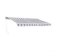 Store banne SAULE 3,95 × 3m avec semi-coffre - Toile rayée blanche/grise et structure blanche