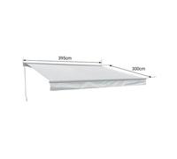Store banne SAULE 3,95 × 3m avec semi-coffre - Toile rayée blanche/grise et structure blanche