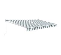 Store banne SAULE 3,95 × 3m - Toile rayée blanche/grise et structure blanche