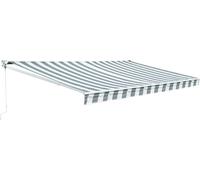 Store banne SAULE 3,95 × 3m - Toile rayée blanche/grise et structure blanche