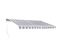 Store banne SAULE 3,95 × 3m avec semi-coffre - Toile rayée blanche/grise et structure blanche