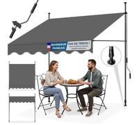 Store banne - TECTAKE - Store à pince sans perçage avec manivelle, réglable, protection UV et étanche, 200 x 180 cm - Noir/Gris