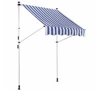 Store banne terrasse auvent a pince avec pied reglable installation sans perçage largeur 350 cm tube en acier tissu blanc / bleu 1