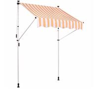 Store banne terrasse auvent a pince avec pied reglable installation sans perçage largeur 350 cm tube en acier tissu blanc / Jaune