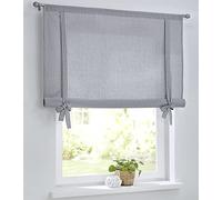 Store bateau cottage à carreaux, store romain avec cordon pour tringles à rideaux, maison de campagne, cuisine, à carreaux, blanc/gris, store à liaisons, 120 x 100 cm (l x H)