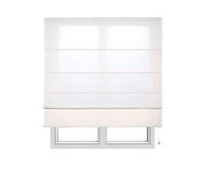 Store Bateau Lin tamisant avec Baleines pour fenêtres 105x175 cm Blanc | Installation facile au mur ou au plafond. Filtre la lumière. Store romain en lin pour salon chambre cuisine StoresDeco