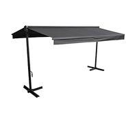 Store Double Pente Frene sur Pieds de Dimensions 3,95 x 3 m, Toile Anthracite et Structure Grise