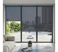 Store Enrouleur à Miroir sans Tain, Film Adhésif Effet Miroir sans Perçage, Rideaux Brise Vue Occultant Thermique sans Cordon Protéger du Soleil pour Balcon Fenêtre(Noir,W35xH200cm)