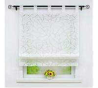 Store enrouleur bateau fenêtre à Passant en Polyester avec Motif de Branches Chambre Cuisine L-H 60x140cm -Blanc