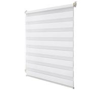 Store enrouleur double couche, blanc, dimensions 85 x 120 cm, réglage continu de la luminosité, de translucide à occultant