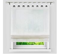 Store enrouleur voilage bateau transparent lin blanc de fenêtre cuisine salle de bain -L-H 120 x 140 cm