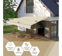 store giantex beige 4 X 2,5m banne de balcon avec tissu résistant aux UV et à l'eau,cadre en aluminium angle réglable 5-35° Beige G