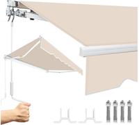 Store Izrielar 300 x 250 cm Ombre pour terrasse et balcon - Store à bras articulé avec manivelle et support Protection solaire Store de balcon Store articulé Beige