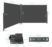 Store Latéral Auvent Extensible,Paravent Exterieur Retractable,Brise Vue,Coupe-Vent,Imperméable,Protection Solaire, 180x600cm
