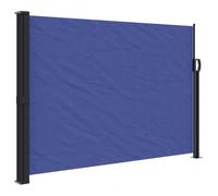 Store latéral rétractable Polyester Bleu 140 x 600 cm pour terrasse | Résistant eau et UV, revêtement PU, fixation murale, poteau au sol, usage intérieur et extérieur, matériel inclus