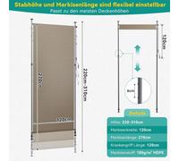 Store vertical extérieur - Rideau de protection pour balcon de 120x270 cm - Protection solaire en HDPE - Fixation par pince, sans perçage - Enroulement sans cordon - Marron café