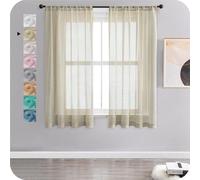 Stores en coton semi-transparents, couleur crème et beige, pour le salon, la chambre à coucher ou la chambre d'enfant, lot de deux, 137 x 140 cm.