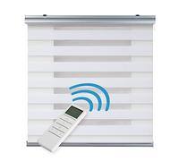 Stores enroleurs motorisé Jour Nuit Premium Double Tissu Finitions Haut de Gamme Galerie et chaînette en Aluminium Qualité maximale pour Fenêtres et Portes Store Zébre STORESDECO Blanc 140x250 cm