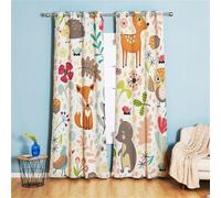 Stores invisibles pour chambre de fille, motifs animaux, oiseaux et fleurs avec des yeux, pour chambre de fille, chambre d'enfant, chambre de bébé, 160 x 132 cm (H x L)