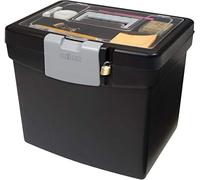 Storex Boîte de classement portable avec couvercle de rangement - Boîte de rangement en plastique pour papier à lettre et dossiers suspendus, obsidienne, 1 pièce (61504C01C)