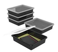 Storex Lot de 5 plateaux de rangement plats format lettre avec couvercle anti-encliquetage pour salle de ureau et maison, noir (62535A05C)