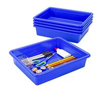 Storex Lot de 5 Plateaux de Rangement Plats Format Lettre - Bac de Rangement pour Salle de ureau et Maison, Bleu, 25,4 x 33 x 7,6 cm