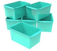 Storex Lot de 6 corbeilles à livres extra larges en plastique emboîtables pour la maison, le bureau et la salle de leu sarcelle, 71134U06C