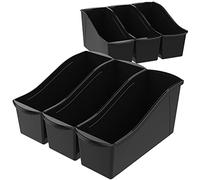 Storex Lot de 6 grandes corbeilles à livres en plastique emboîtables pour la maison, le bureau et la salle de classe, noir, 70109C06C