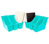 Storex Lot de 6 petites corbeilles à livres - Organiseur emboîtable en plastique pour la maison, le bureau et la salle de leu sarcelle, 71114C06C