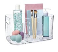 STORi Bliss Organiseur de cosmétiques en plastique à 5 compartiments | Transparent | Poubelle de maquillage rectangulaire divisée et panier de rangement avec poignées passe-partout | Coins arrondis |