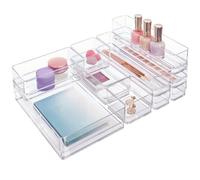 STORi SimpleSort Lot de 10 organiseurs de tiroirs empilables transparents | Plateaux de tailles multiples | Bacs de rangement pour maquillage et séparateurs de tiroir de bureau | Fabriqué aux