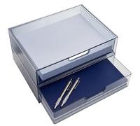STORi STAX Lot de 2 tiroirs de rangement empilables en plastique gris classique | 31,8 cm de large | Comprend 2 tiroirs ouverts | Organisez les accessoires de bureau et le papier de tri | Fabriqué aux