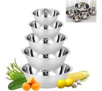 STOUCLA Ensemble de 5 bols en acier inoxydable,saladier à fond plat, saladier avec graduation,de service pour la cuisine,empilable, les salades, la pâtisserie, 14/16/20/22/24 cm