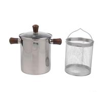 Stovetop Friteuse en acier inoxydable 304 - Pot d'huile d'une capacité de 1,5 l avec poignée en noyer froid au toucher - Pour frites et beignets (B-2L)