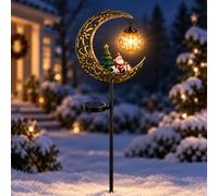 Strackvial Lampe solaire d'extérieur en forme de tulipe en verre craquelé pour décoration de pelouse, lampe LED en forme de pétale creux pour terrasse, cour, pelouse, allée (Père Noël rouge)