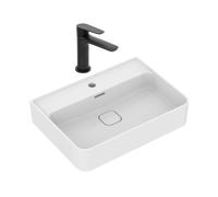 Strada II lavabo 600x430 mm 1 trou + Swiss Aqua Technologies Mood mitigeur lavabo sans tirette, noir mat (T300001SATBSM271C)