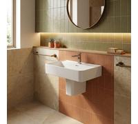 Strada II Lavabo 600x430 mm blanc, 1 trou de robinet, couvercle de vidage en porcelaine inclus, non meulé (T300001)