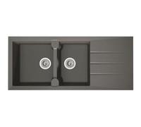 STRADOUR Evier cuisine a encastrer 2 bacs + 1 egouttoir Aloa - Resine - 116 x 50 cm - Gris beton Gris G