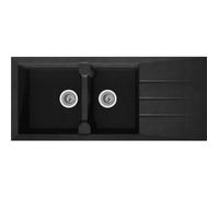 STRADOUR Evier cuisine a encastrer 2 bacs + 1 égouttoir Aloa - Résine - 116 x 50 cm - Noir