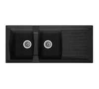 STRADOUR Lavabo à encastrer avec 2 bacs + 1 égouttoir Arena - Résine - 116 x 50 cm - Noir