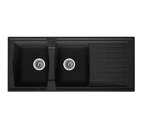STRADOUR Evier cuisine a encastrer 2 bacs + 1 egouttoir Arena - Resine - 116 x 50 cm - Noir Noir G