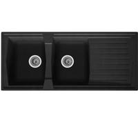 STRADOUR Lavabo à encastrer avec 2 bacs + 1 égouttoir Arena - Résine - 116 x 50 cm - Noir