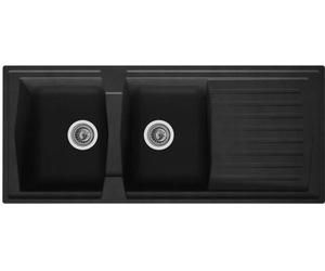 STRADOUR Lavabo à encastrer avec 2 bacs + 1 égouttoir Arena - Résine - 116 x 50 cm - Noir