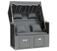 Strandkorb avec coussin poly rotin bois solide anthracite noir